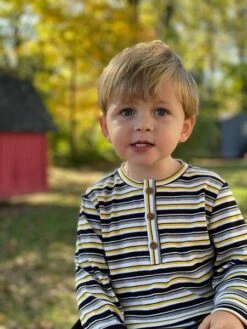 ERWIN Yellow/black/white Striped Ribbed Henley -Me & Henry 00009380418BCF7F M