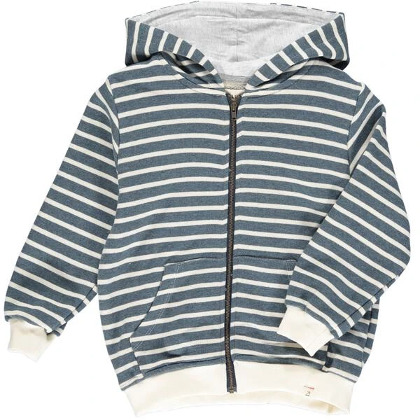 PARSONS Blue/Cream Stripe Zipped Hooded Top 1 PARSONS Blue/Cream Stripe Zipped Hooded Top