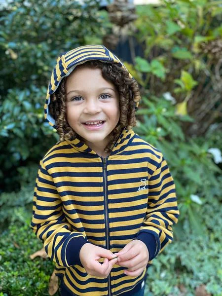 Mustard Stripe Zipped Hooded Top 2 Mustard Stripe Zipped Hooded Top - Image 2