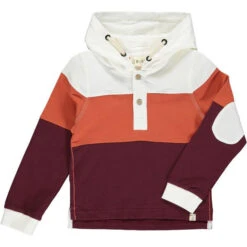 Tri Colour Rust Burgundy Cream Hooded Rugby