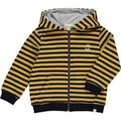 Mustard Stripe Zipped Hooded Top