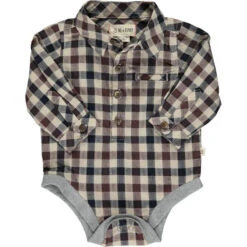 JASPER Cream/black/grey Plaid Woven Onesie