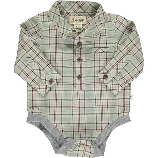 Green Plaid With Navy Stripe Woven Onesie 1 Green Plaid With Navy Stripe Woven Onesie