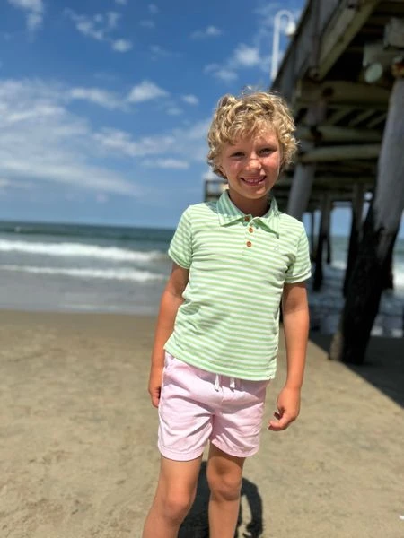 SHIPPING Lime/Cream Stripe Pique Polo 2 SHIPPING Lime/Cream Stripe Pique Polo - Image 2