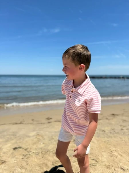 SHIPPING Pink/Cream Stripe Pique Polo 2 SHIPPING Pink/Cream Stripe Pique Polo - Image 2