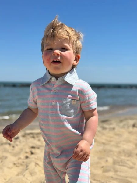 SALTASH Pink/Sky Blue Stripe Polo Romper 2 SALTASH Pink/Sky Blue Stripe Polo Romper - Image 2