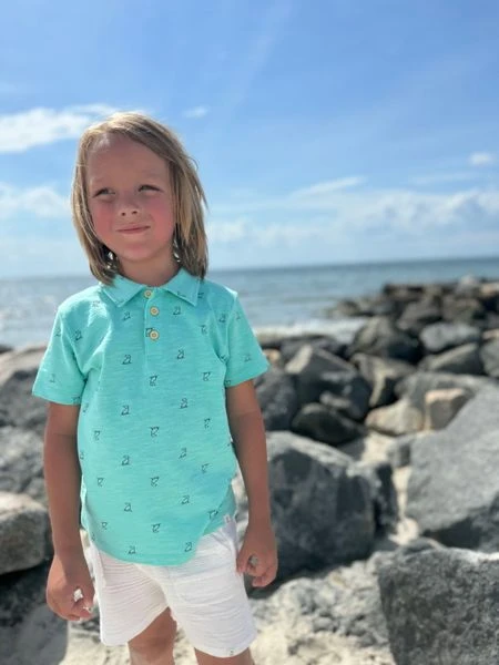 POLREATH Aqua Henry Print Polo 2 POLREATH Aqua Henry Print Polo - Image 2