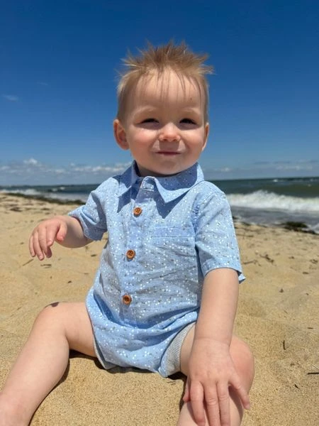 HELFORD Blue Floral Woven Onesie 2 HELFORD Blue Floral Woven Onesie - Image 2