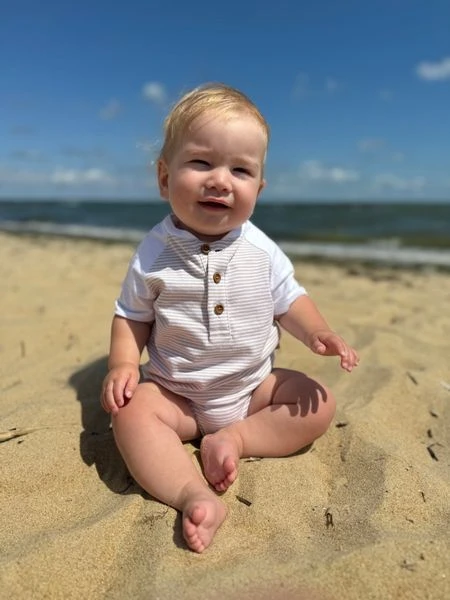 LEAGUE Beige/White Striped Raglan Onesie 2 LEAGUE Beige/White Striped Raglan Onesie - Image 2