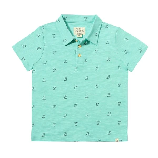 POLREATH Aqua Henry Print Polo 1 POLREATH Aqua Henry Print Polo