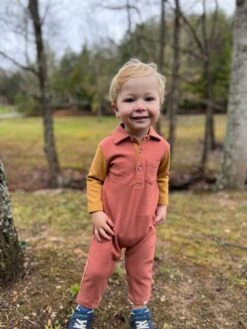 ARLINGTON Pumpkin/Gold Arms Cosy Polo Romper -Me & Henry 28.1