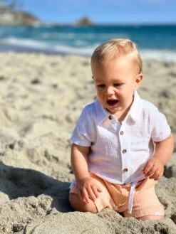 CREW Apricot/Navy Striped Shorts -Me & Henry HB1008A HB1280E 1