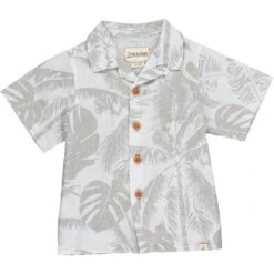 Mens Maui Woven Print Shirt Cream Palm Print