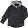 Mens Erin Hooded Shirt Charcoal/blue Plaid