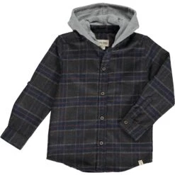 Mens Erin Hooded Shirt Charcoal/blue Plaid
