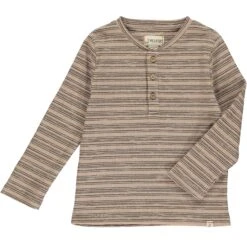 ADAMS Brown/Cream Stripe Ribbed Henley