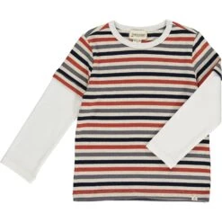 CAMERON Multi Brown Stripe Mock Sleeve Tee