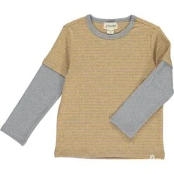 CAMERON Gold/Beige Stripe Mock Sleeve Tee