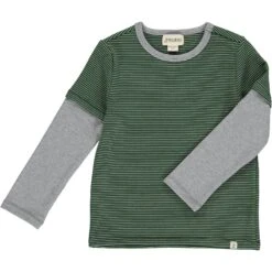 CAMERON Green Stripe Mock Sleeve Tee