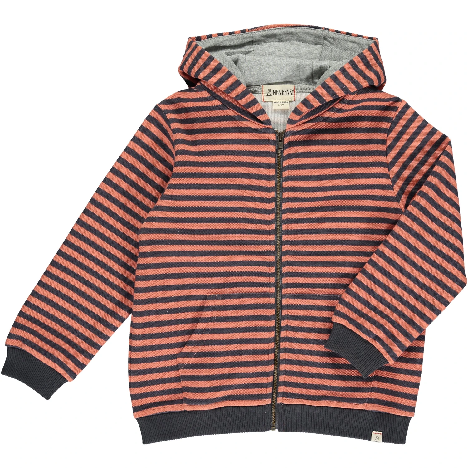 PARSONS Pumpkin/Brown Pique Stripe Zipped Hooded Top 1 PARSONS Pumpkin/Brown Pique Stripe Zipped Hooded Top