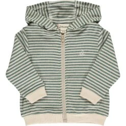 Green/Cream Cosy Stripe JAMES Zipped Hooded Top