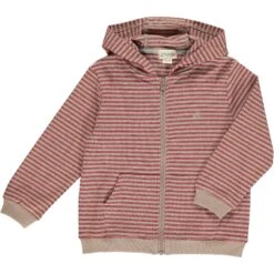 JAMES Red/Beige Cosy Stripe Zipped Hooded Top