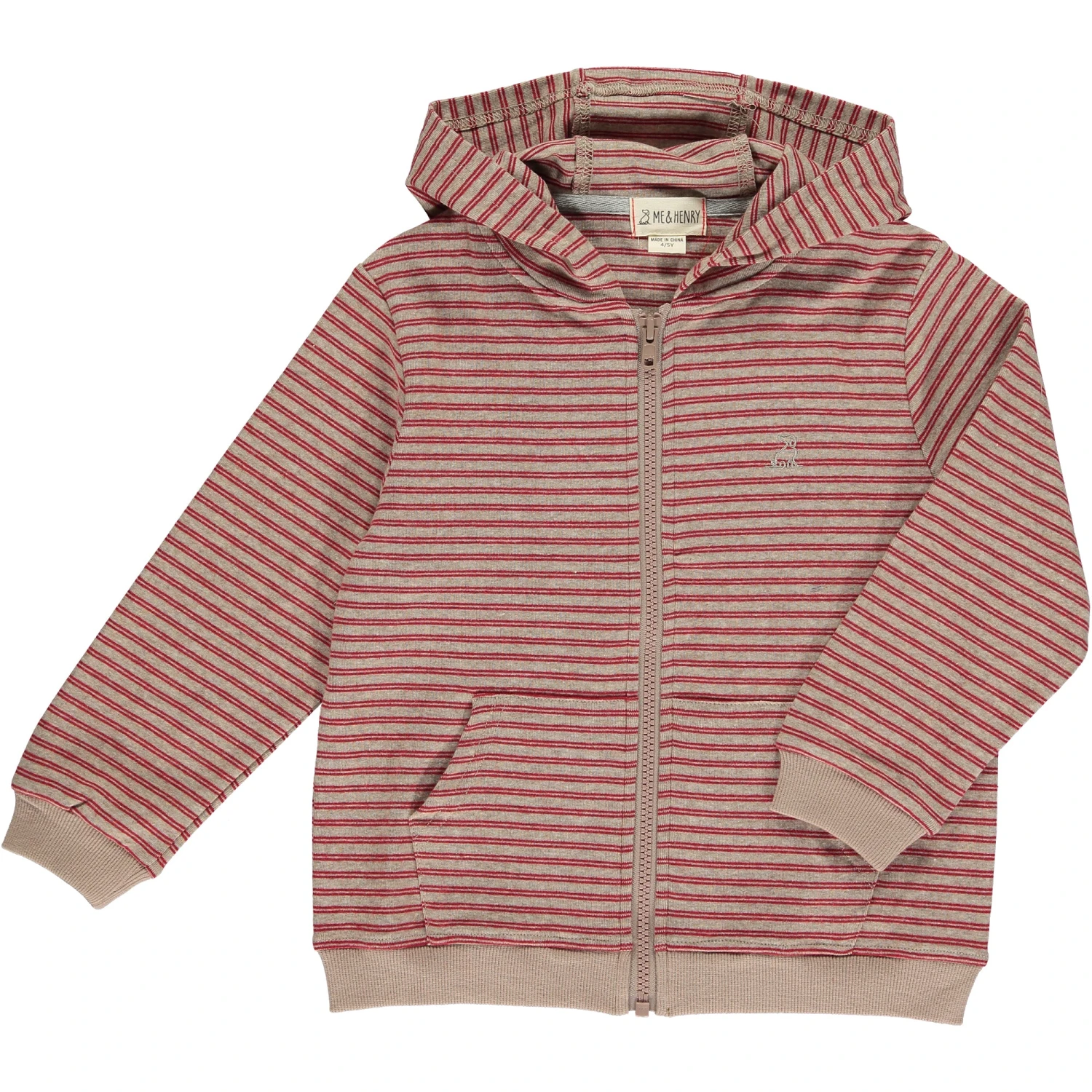 JAMES Red/Beige Cosy Stripe Zipped Hooded Top 1 JAMES Red/Beige Cosy Stripe Zipped Hooded Top