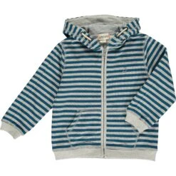 JAMES Grey W/ Blue Stripe Hooded Top