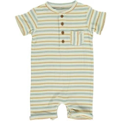 CAMBORNE Blue/Lemon/White Ribbed Henley Romper