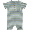 CAMBORNE Blue/Lime/Beige Ribbed Henley Romper