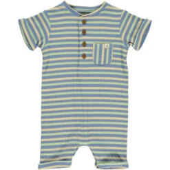 CAMBORNE Blue/Lime/Beige Ribbed Henley Romper