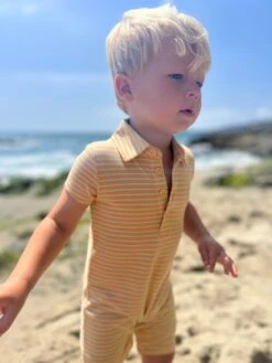 DRIFT Peach/Green Stripe Pique Polo Romper 5 DRIFT Peach/Green Stripe Pique Polo Romper -Me & Henry HB1208P 1