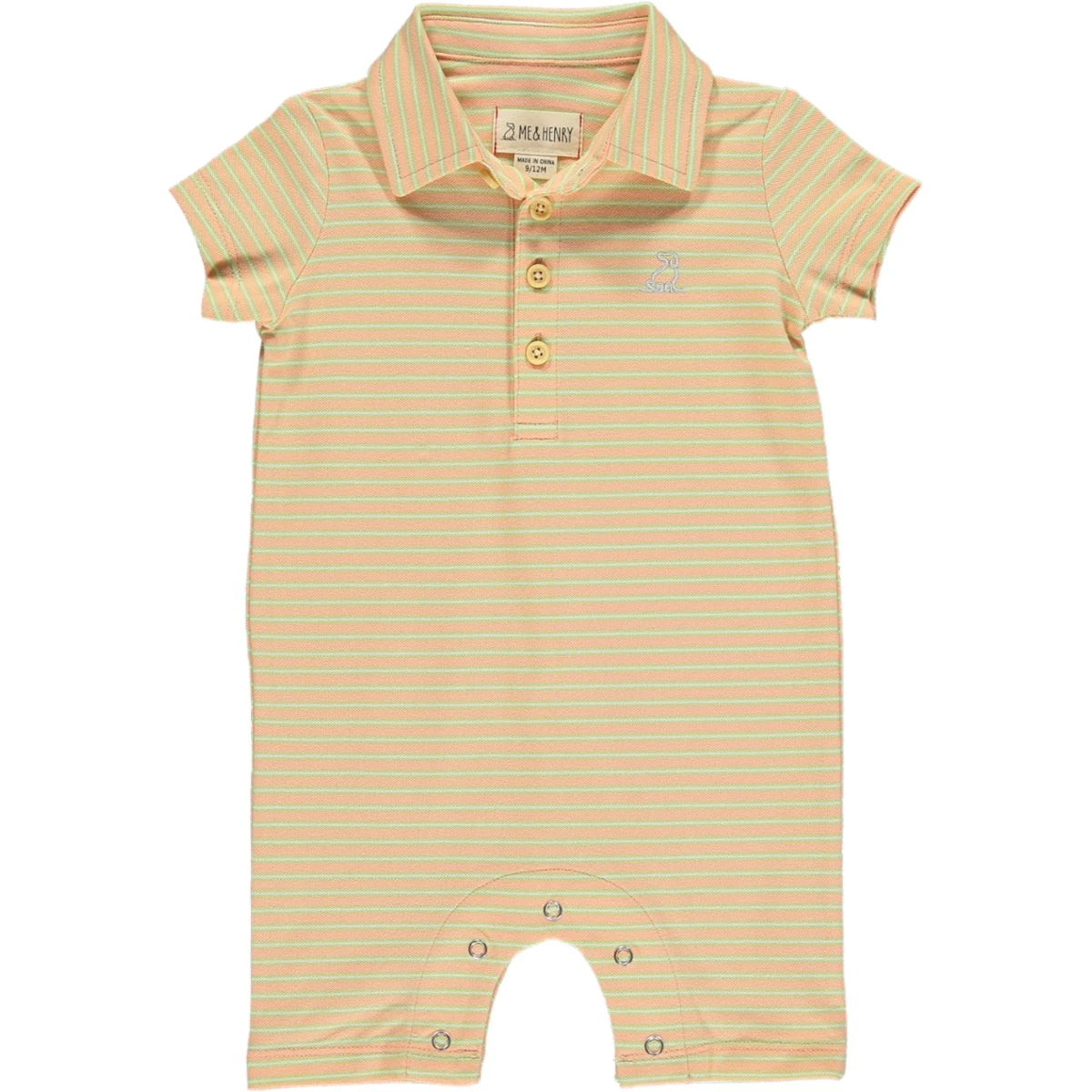 DRIFT Peach/Green Stripe Pique Polo Romper 1 DRIFT Peach/Green Stripe Pique Polo Romper