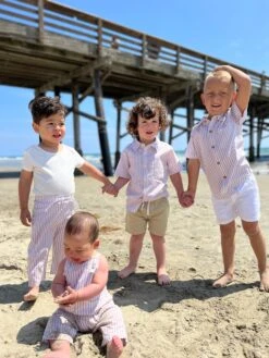 AHOY Beige Stripe Woven Overalls 7 AHOY Beige Stripe Woven Overalls -Me & Henry HB1210b 3HB1231c 3 HB170g 3HB1248d 3