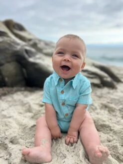 HELFORD Aqua/Royal Stripe Woven Onesie -Me & Henry HB1220A 1