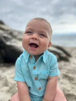 HELFORD Aqua/Royal Stripe Woven Onesie -Me & Henry HB1220A 2