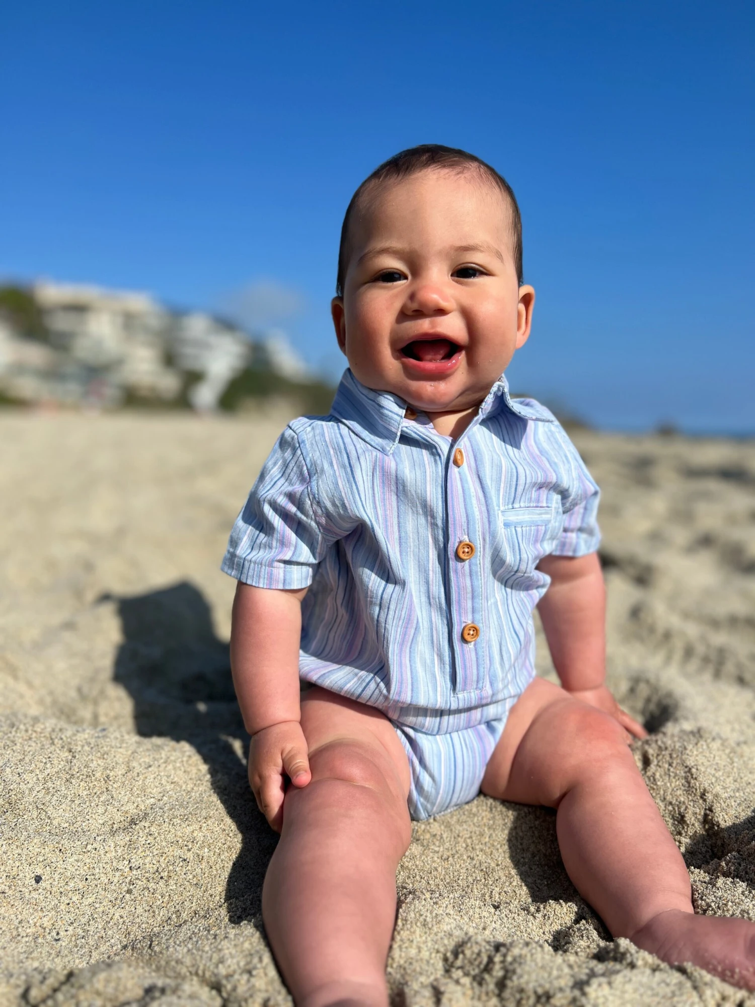 HELFORD Multi Blue Stripe Woven Onesie 3 HELFORD Multi Blue Stripe Woven Onesie - Image 3