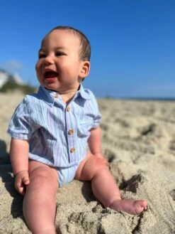 HELFORD Multi Blue Stripe Woven Onesie 7 HELFORD Multi Blue Stripe Woven Onesie -Me & Henry HB1220B 6