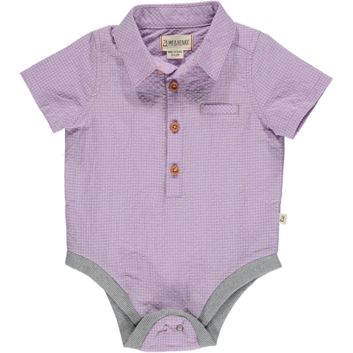 HELFORD Lilac/Pink Plaid Woven Seersucker Onesie 1 HELFORD Lilac/Pink Plaid Woven Seersucker Onesie