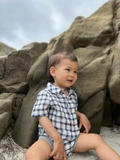 HELFORD Navy/White Plaid Woven Onesie -Me & Henry HB1222A 3