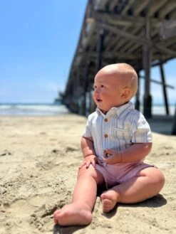 HELFORD Blue/White Stripe Woven Onesie -Me & Henry HB1222D 1