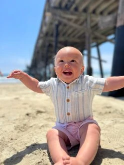 HELFORD Blue/White Stripe Woven Onesie -Me & Henry HB1222D 2