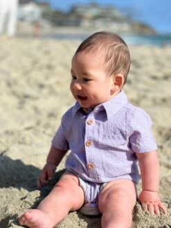 HELFORD Blue/Pink Plaid Woven Seersucker Onesie -Me & Henry HB1222G 3