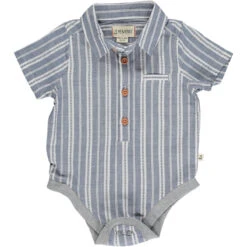 HELFORD Blue White Striped Woven Onesie