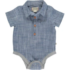 HELFORD Blue Heathered Woven Onesie