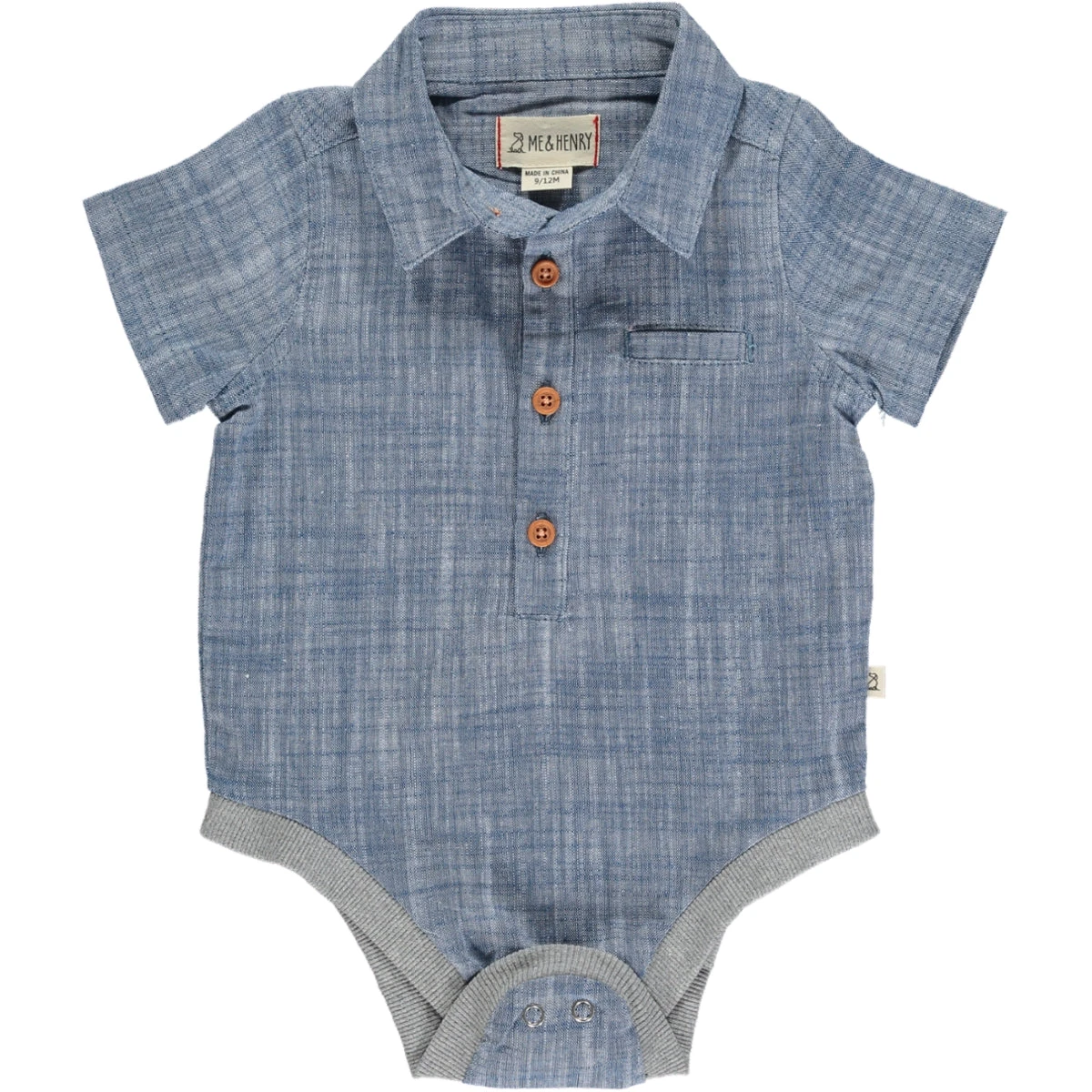 HELFORD Blue Heathered Woven Onesie 1 HELFORD Blue Heathered Woven Onesie