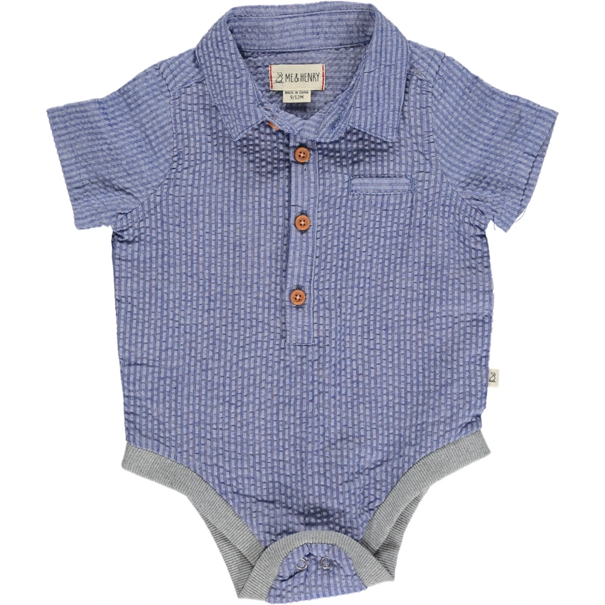 HELFORD Navy Woven Seersucker Onesie 1 HELFORD Navy Woven Seersucker Onesie