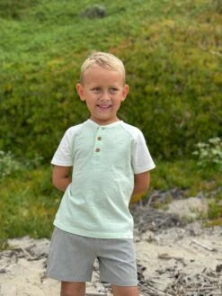 BEACON Mint/White Raglan Henley Tee -Me & Henry HB1271A 3HB1286G 3