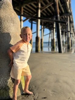 BEACON Cream/Peach Raglan Henley Tee -Me & Henry HB1271B HB1284D 3