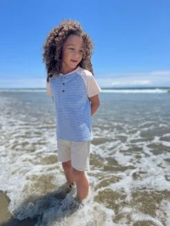 Beacon Blue/White Stripe Raglan Henley 9 Beacon Blue/White Stripe Raglan Henley -Me & Henry HB1271h 1